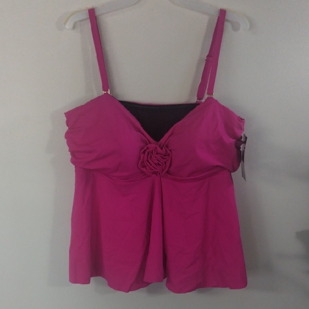 Swimsuits For All Fuchsia Floral-Rosette Cami Top